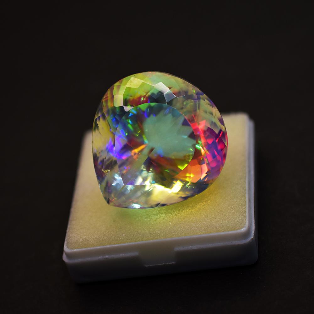 Rainbow Mystic Topaz Gemstone 215 Carat Lab-Created Pear Cut Huge Size CERTIFIED