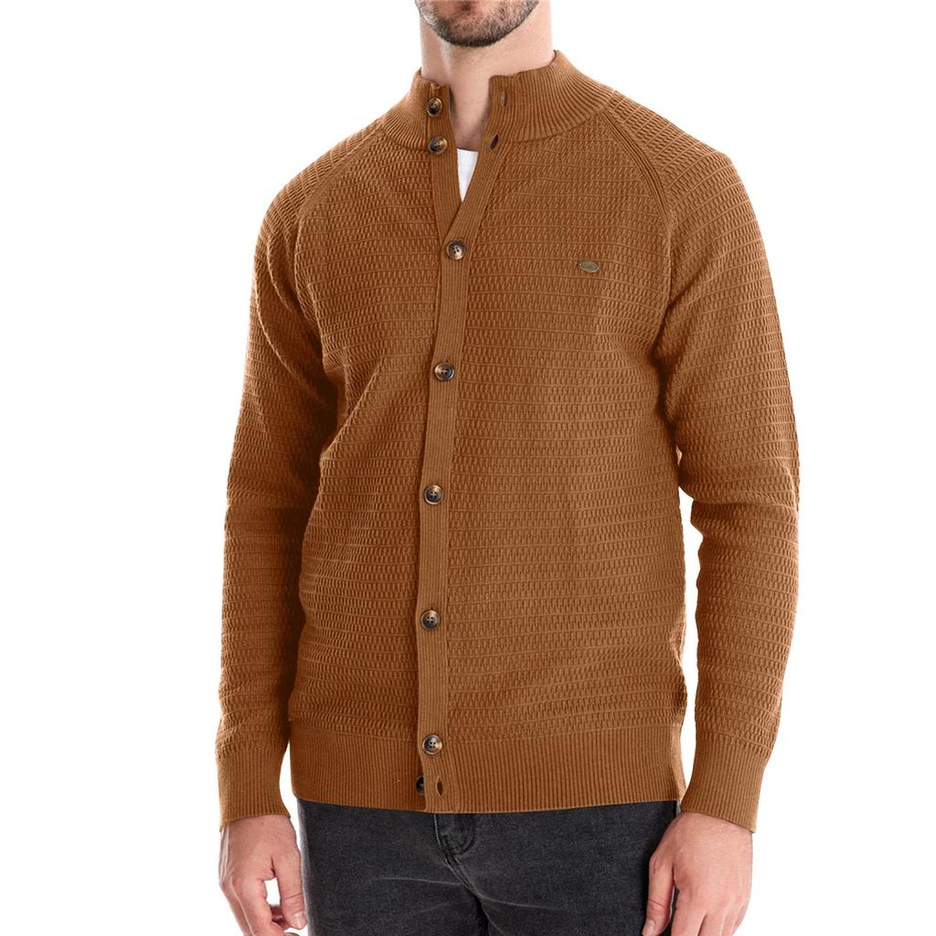 Men's Winter Long Sleeve Solid Color Sweater Jacket Men's Loose Solid Color Knitted Button Cardigan
