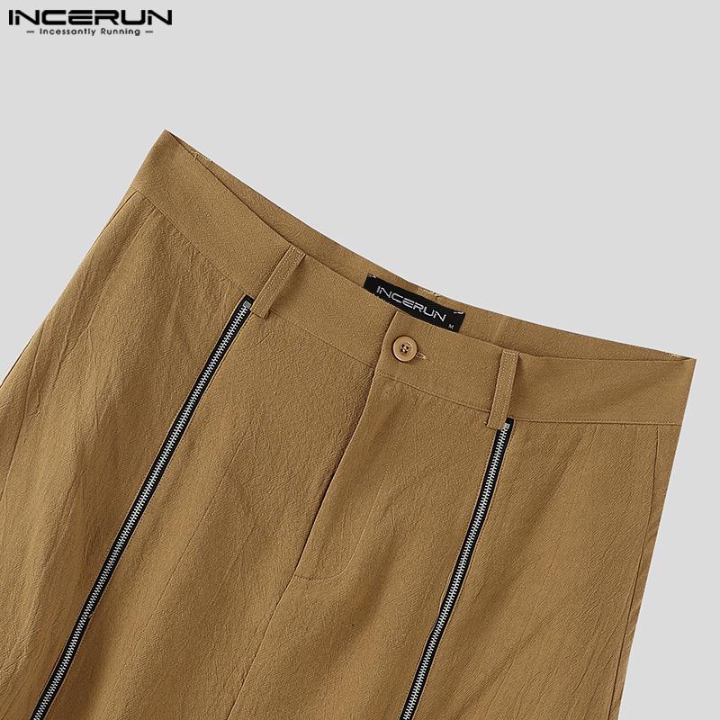 INCERUN Men High Waist Zip-up Long Skirts Casual A-line Splits Kilt