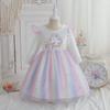 2025 Girls' Unicorn Rainbow Princess Dress: Long Sleeve, Sequined Mesh, Spring/Autumn Birthday Outfit