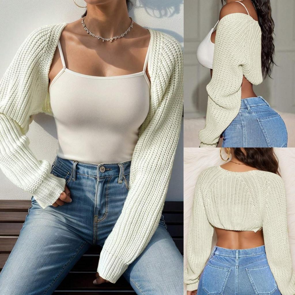 Rose Beauty A Y2K Street Daily Casual Batwing Sleeve Shrug Crop Cardigan Open Front Coat