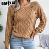 Women's Fashion Rhombus Print Casual Autumn Winter Long Sleeve Square Collar Loose Nail Button Twist Knit Pullover Sweater