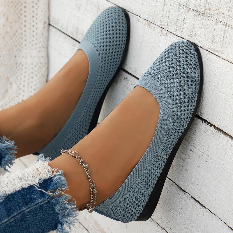 Fashion Women's Round Toe Flat Shoes Solid Color Knitted Casual Breathable Ballet Flat Shoes Casual Loafers