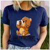 Unisex Casual Short Sleeve T-Shirt, 100% Polyester, Round Neck, Coffee Bear Print, Loose, Fashion, Summer Top