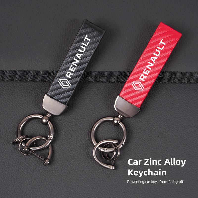 For Renault 2026 New Hub Caps 1Pcs Carbon Fiber Leather Car Keychain Key Ring Chain For Renault Clio Kadjar Koleos Megane Espace
