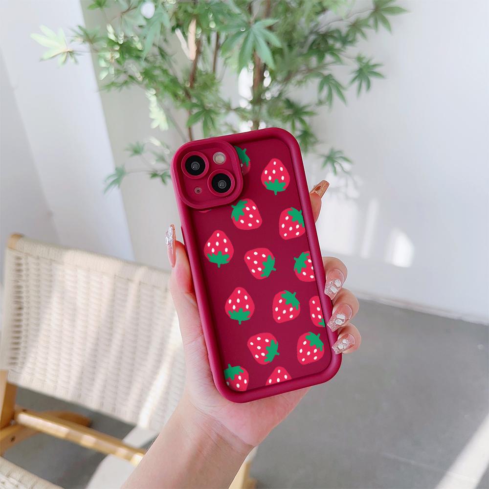 Мягкий чехол из ТПУ с рисунком клубники для iPhone 17 Air 16 15 14 Pro Max Plus 13 12 Mini 8 7 X Xs Задняя крышка