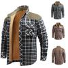 Men's Autumn and Winter Plus Size Warm Padded Thickened Shirt Plaid Casual Work Buttons Lapel Jacket Inside Out