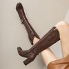 Women's High-heeled Boots Autumn and Winter New Solid-color Thick-heeled Boots Versatile Large-size Roman Medium Boots