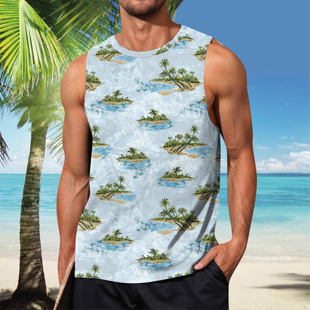 Мужская летняя пляжная майка для серфинга, большой размер, повседневный дышащий топ без рукавов, свободная майка с принтом, мужская рубашка