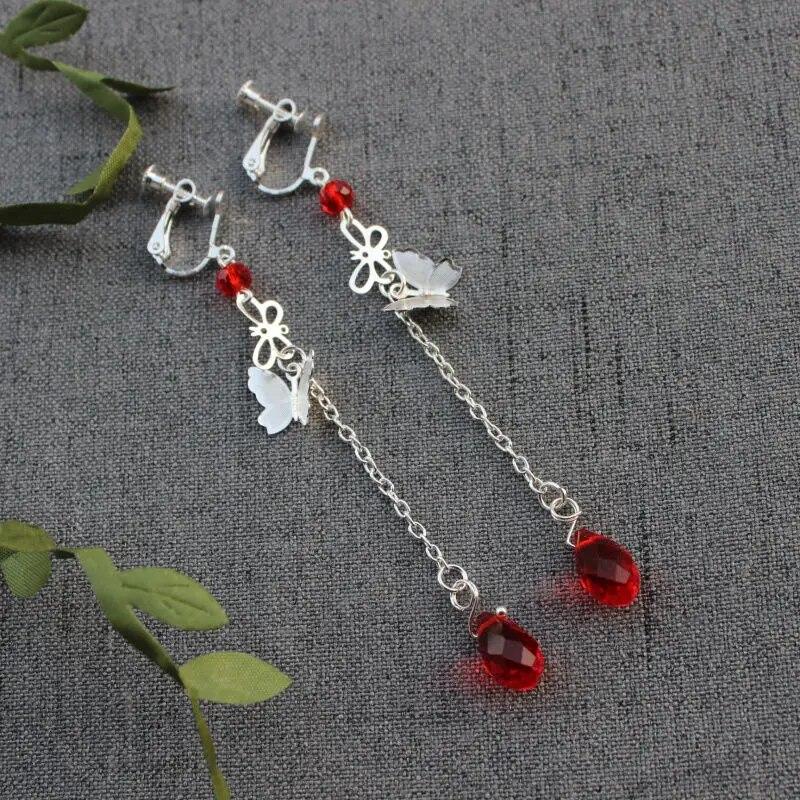 Серьги в стиле аниме Tian Guan Ci Fu Hua Cheng Xie Lian, женская подвеска-бабочка, зажимы для ушей, крючок, ювелирные аксессуары, подарок