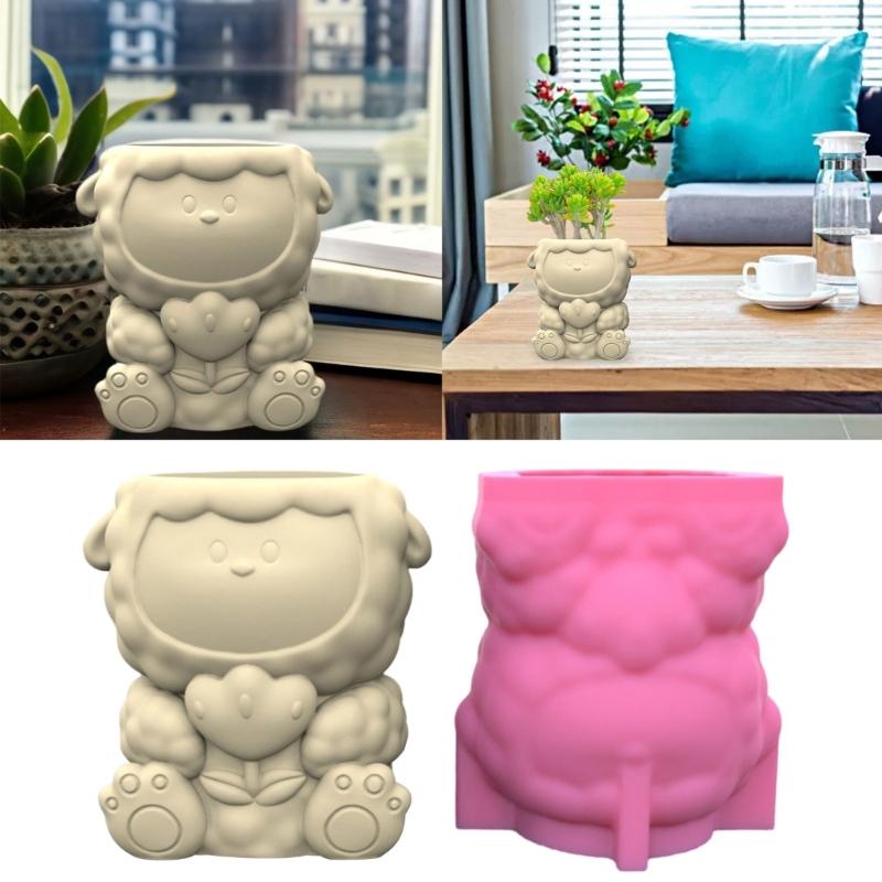Sheep Flower Silicone Molds Lamb Flowerpot Epoxy Resin Casting Molds Candle Holder Resin Mold for Storage Box