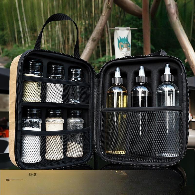 Outdoor Portable Spice Bottle Set for Camping and Picnics Seasoning Storage Jars BBQ Oil Bottles and Condiment Organizer Bag