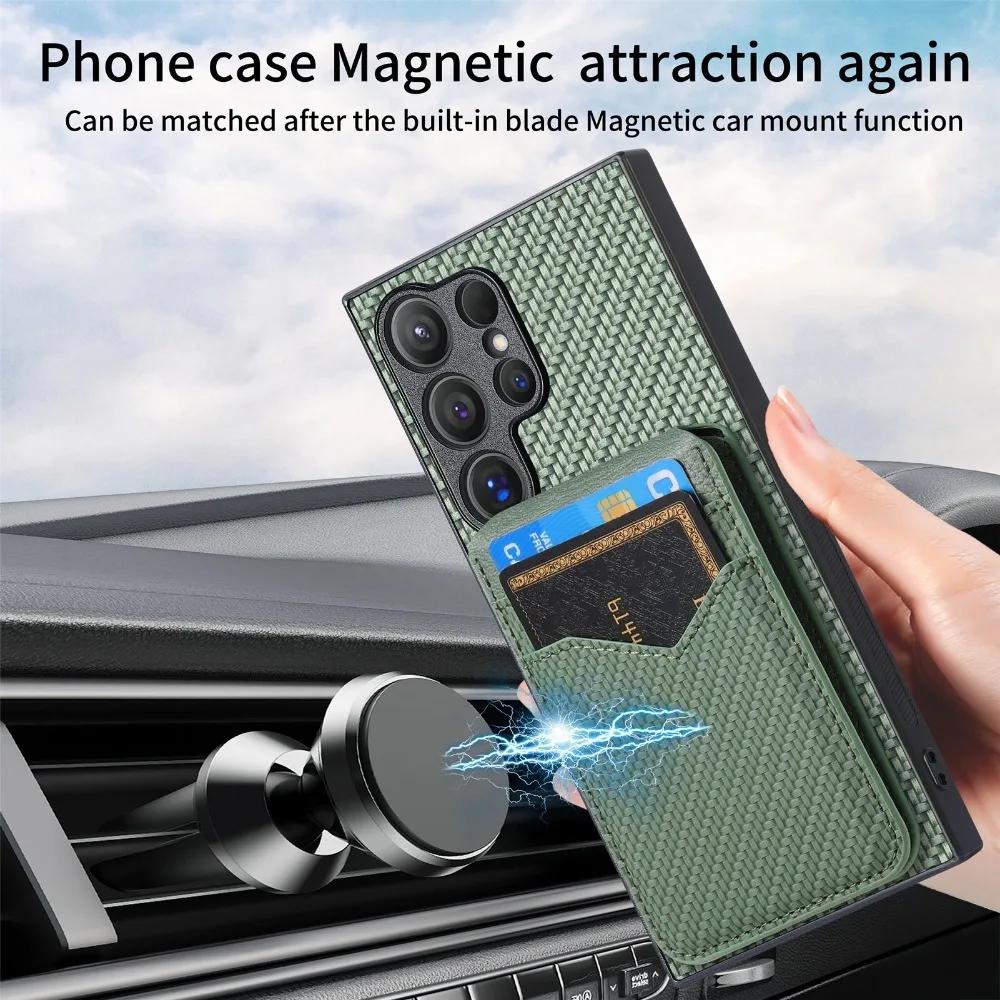 Carbon Fiber Wallet with Card Holder Phone Case for Samsung Galaxy S10 S20 S21 S22 Plus S23 S24 FE Note 20 Ultra Leather Cover