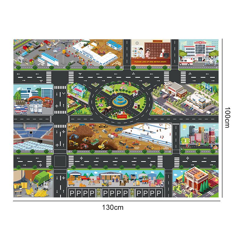 130x100см Детский игровой коврик Мультяшная карта дорожного движения города Нескользящий игровой коврик для детей Ясельный Монтессори Игрушки для раннего развития TMZ