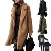 Women Thickened Plush Coat Lapel Coat Solid Long Sleeve Woolen Color Casual Long Outwear
