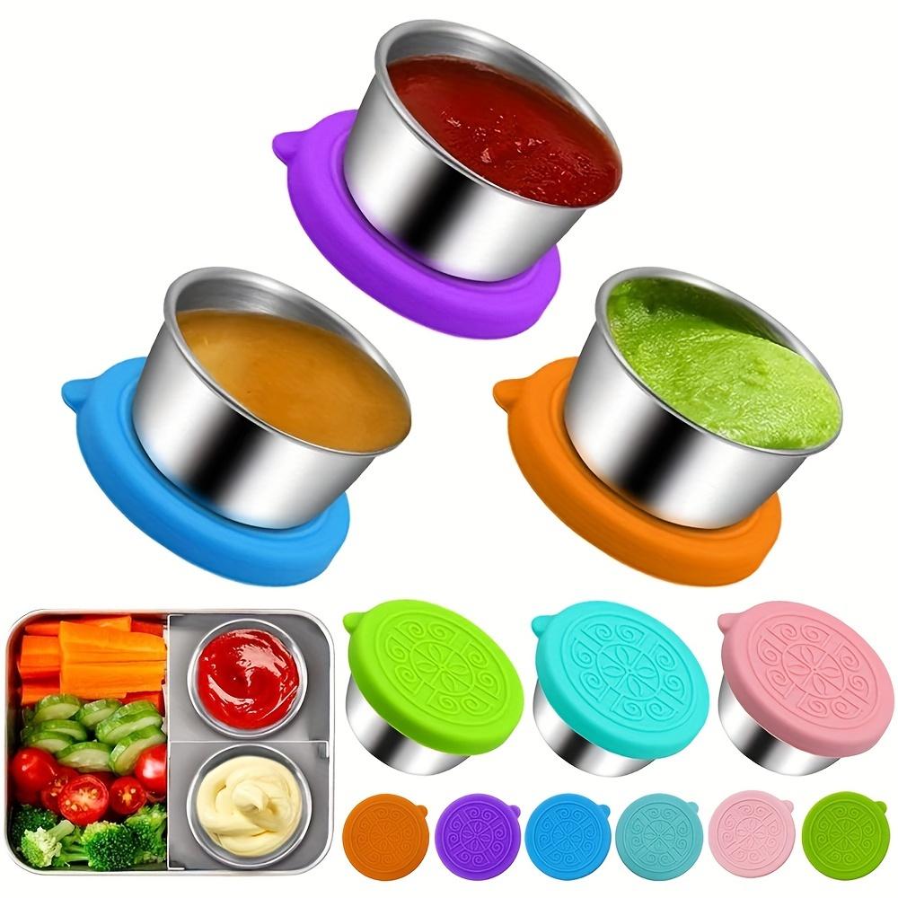 1pc Random Color Leakproof Stainless Steel Sauce Cups with Reusable Silicone Lids - Perfect for Salad Dressing, Bento Lunch Boxes, and Travel