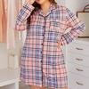 Bright Deer Женская ночная рубашка в клетку с длинным рукавом на пуговицах, ночная рубашка, ночная рубашка с вырезом и окантовкой, ночная рубашка бойфренда, платье для сна, большие размеры S-4XL