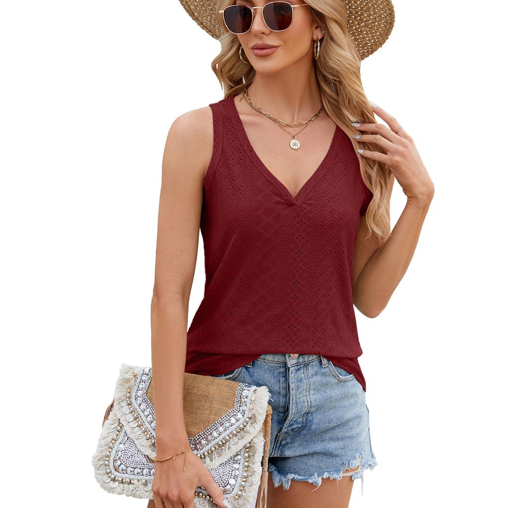 YYFS Women's Fashion Casual Summer Spring Solid Color Print Sleeveless V-Neck Blouses & Shirts