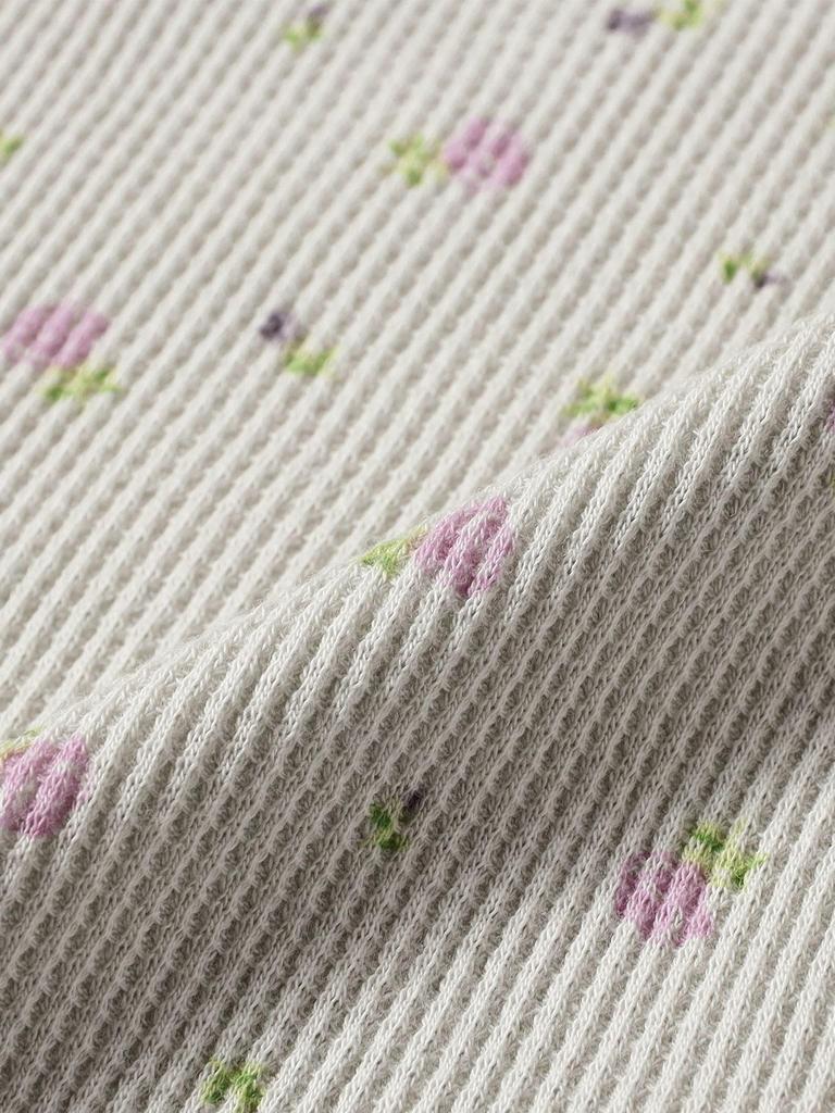 Beams Boy Women's L/S Tee Floral Thermal Hoodie, LT.GREY, One Size