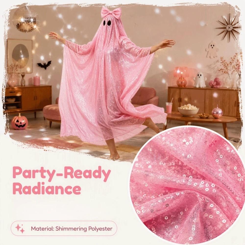 Funny Bowknot Ghost Cloak Glitter Cosplay Props Halloween Costume Cape Performance Property