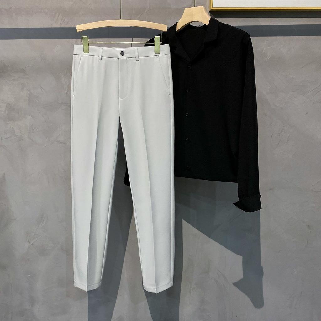 Весенне-летние мужские повседневные брюки, костюм, брюки, облегающие рабочие брюки с эластичной резинкой на талии, деловые брюки для бега, мужские черные большие размеры