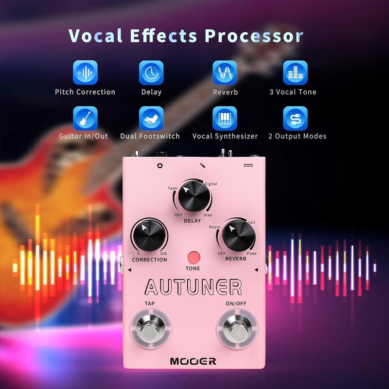 MOOER Autuner MVP1 Vocal Effects Processor Voice Pedal Tone Correction Reverb Delay Guitar Sound Stompbox Microphone Amplifier