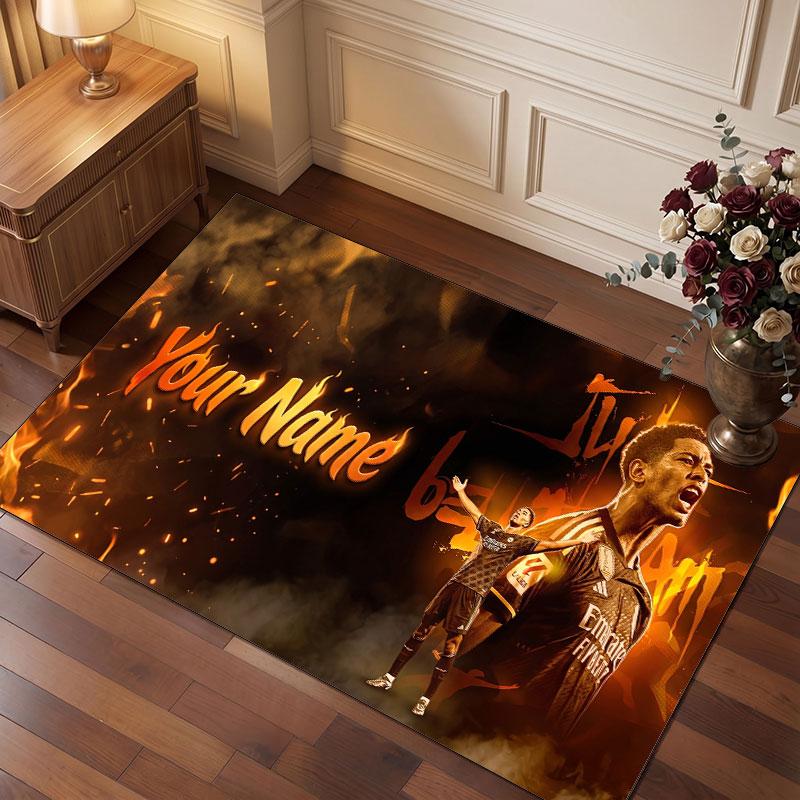 Jude Bellingham Custom Crystal Velvet Rug, Personalized Name Text Print, Football Logo Soft Non‑Slip Floor Mat Home Decor Gift