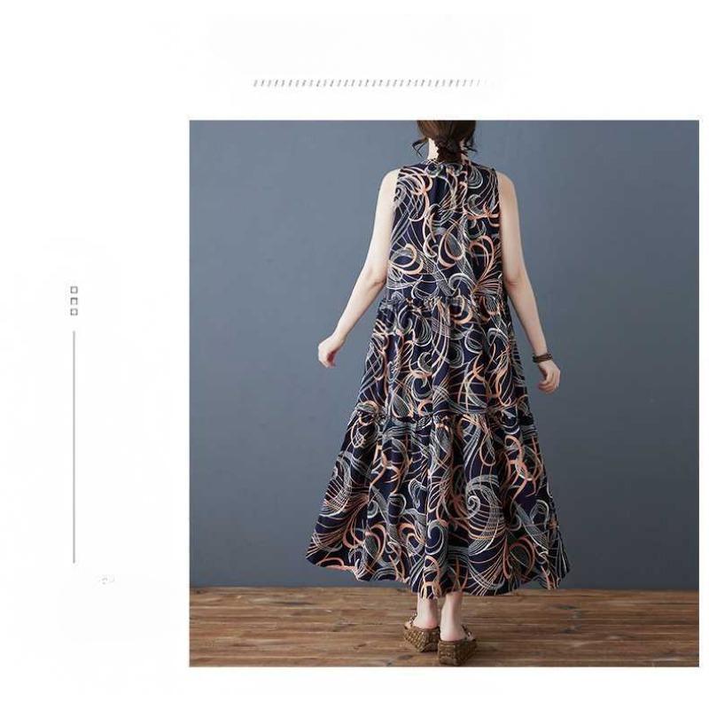 Женское ретро шифоновое свободное платье средней длины