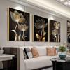 Abstract Black Golden Flower Luxury Poster Nordic Art Plant Leaf Canvas Painting Modern Wall Picture for Living Room Decor
