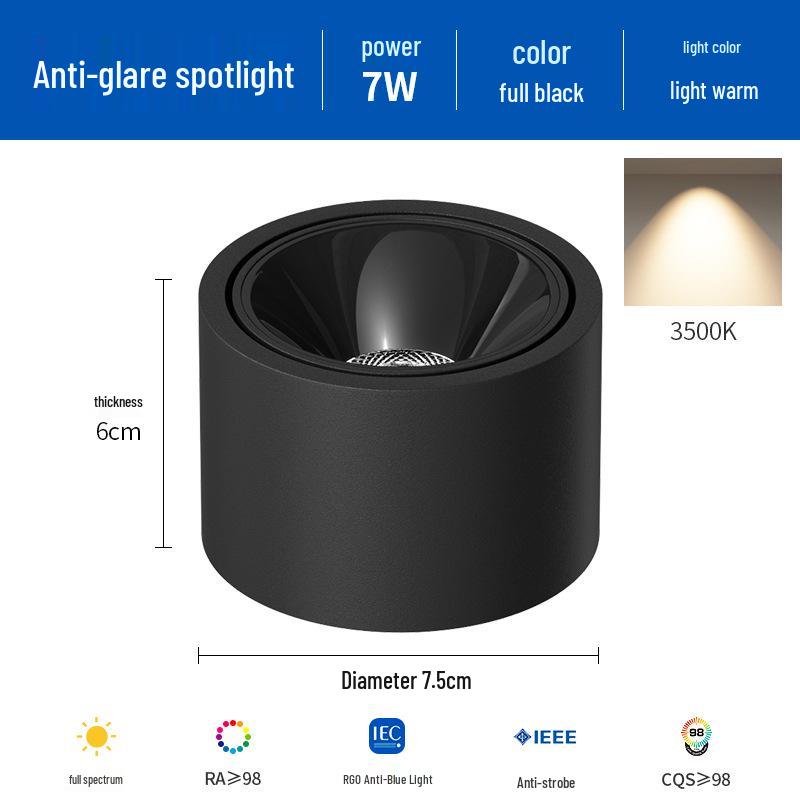 Ultra-Thin Adjustable Angle Anti-Glare Bullseye Spotlight for Living Room Ceiling