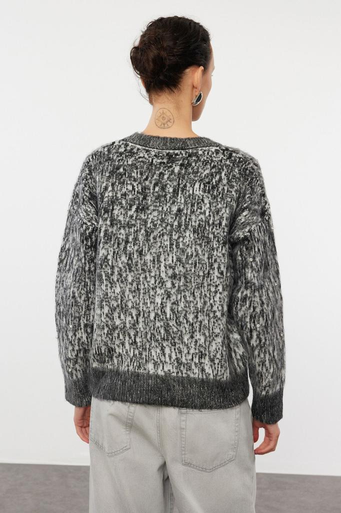 Women's Elegance Style Cardigan Blue Soft Textured Patterned Knitwear Cardigan