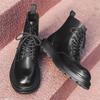 Ботинки мартин мужские черные на шнуровке новые осенне-зимние бархатные на толстой подошве увеличивающие рост рабочие мотоциклетные ботинки универсальная обувь 22727-J