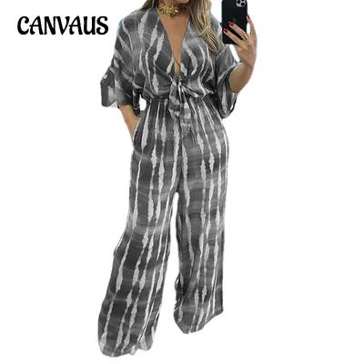 Весенне-осенний женский комбинезон, модный свободный комбинезон с v-образным вырезом и галстуком, длинные брюки