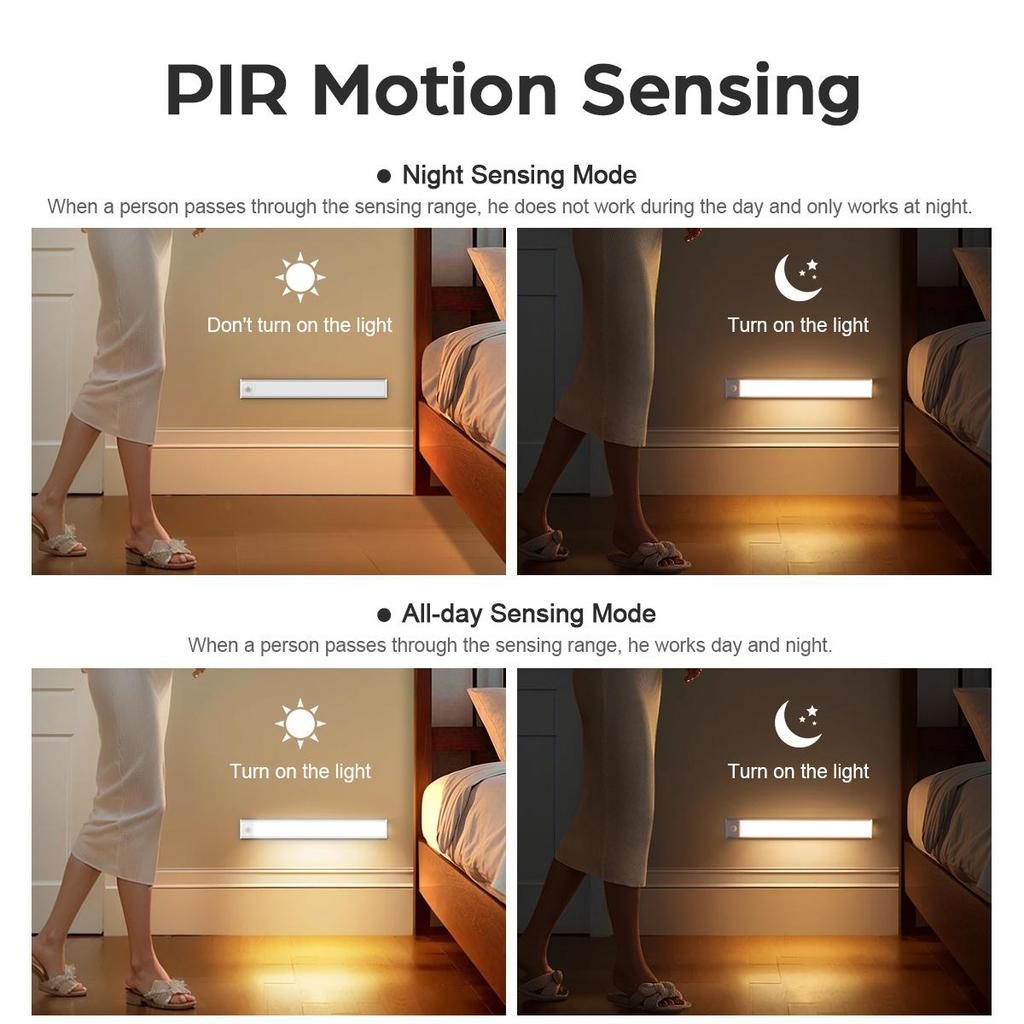 Светодиодный ночник с датчиком движения, перезаряжаемый через USB, 30/50 см, 3 цвета, датчик движения тела, магнитное крепление для шкафа, кухни