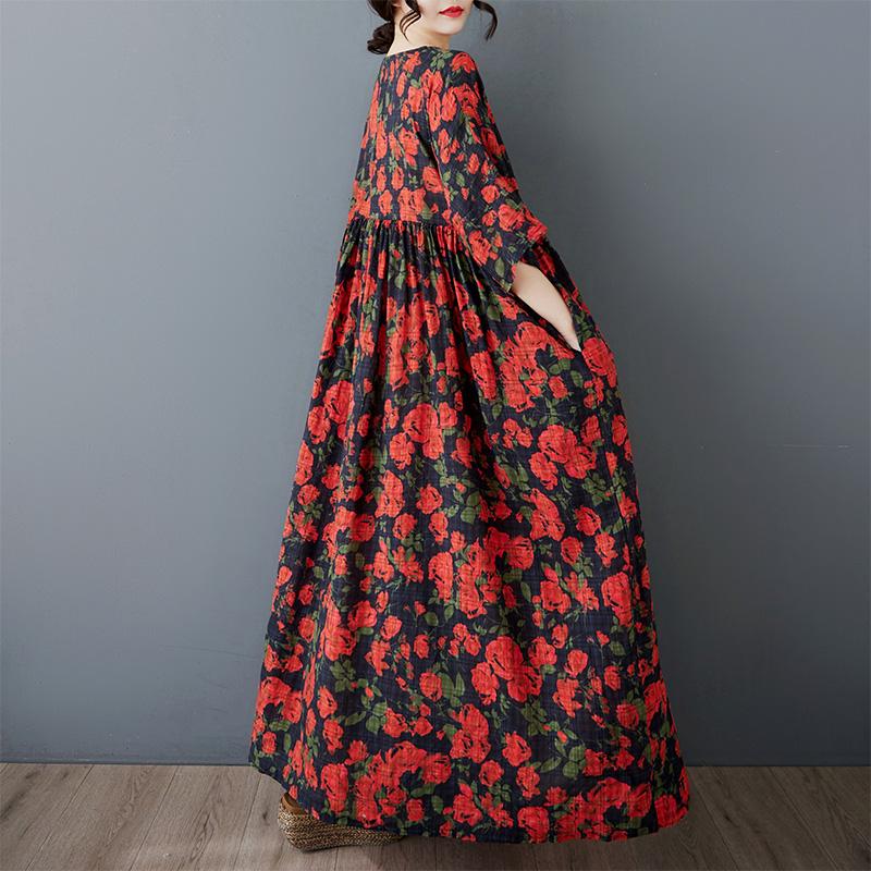 Новое винтажное платье с цветочным принтом больших размеров с коротким рукавом для женщин, повседневное свободное длинное летнее платье