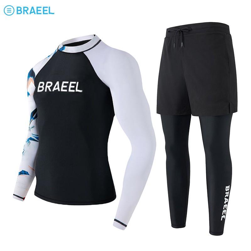 Mens Full Coverage UV Protection Rash Guard Set Long Sleeve Top Pants Snorkeling Surfing Swimming