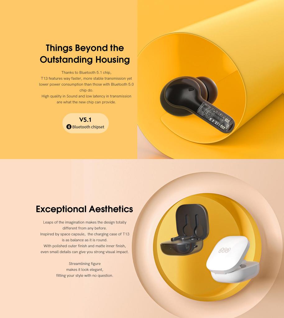 QCY T13 Bluetooth-наушники V5.1 Беспроводные TWS наушники с сенсорным управлением 4 микрофона ENC HD гарнитура для вызовов Настройка приложения