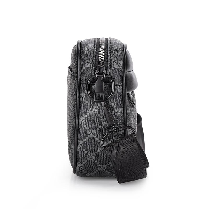 Casual Business Shoulder Bag for Men PU Leather Messenger Bag Wide Strap Crossbody Bags Square Plaid Designer Male Sling Bags