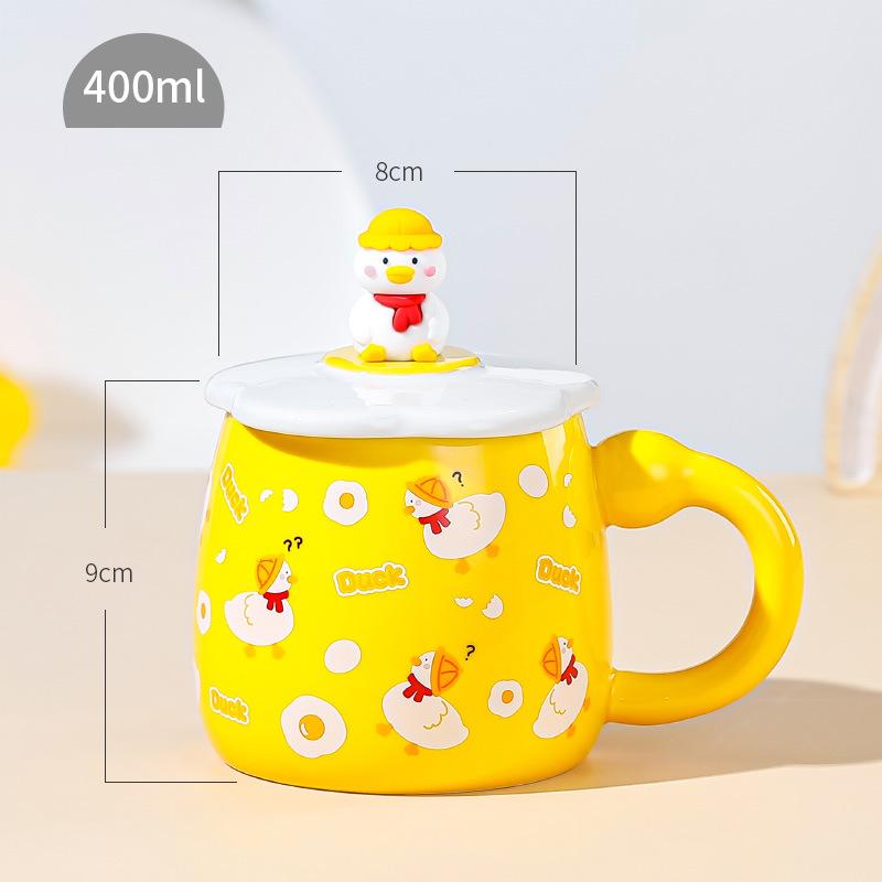 Cartoon Little Yellow Duck Mug Creative Cute Pet Ceramic Cup with Lid Silicone Doll Spoon Girl Breakfast Cup Large Capacity
