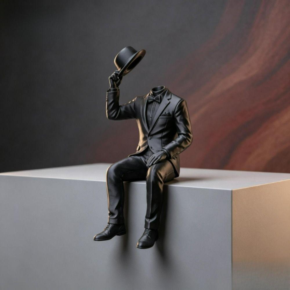 3D Printed Magician Statue Minimalist Desktop Ornaments Tuxedo Man Sculpture Bookshelf Decor