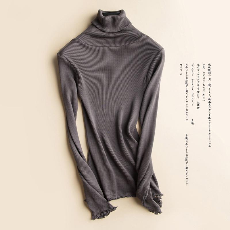 Шелковый топ Yuyue с полувысоким воротником и длинными рукавами для женщин — облегающий крой, шелковая ткань Mulberry с деревянной окантовкой, идеально подходит для осени и зимы.