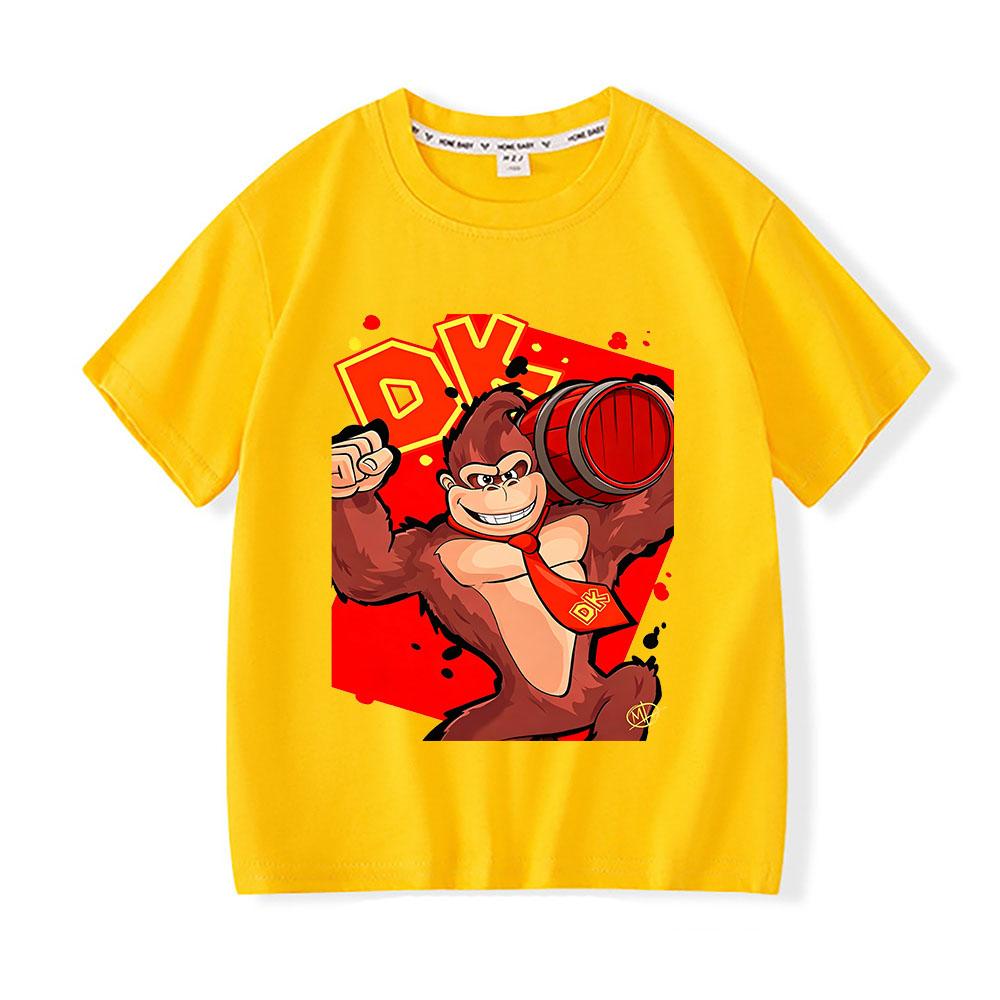 Donkey Kong Bananza 100% Cotton Children's T-shirt Cartoon Print Tees 2-12Y Cool Boys Girls Short Sleeve O-neck Kids Tops Summer