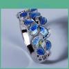 Blue Exquisite Flower Elegant Ring Blue Petal Ring White Cz Fashion Jewelry Handmade Enamel Jewelry