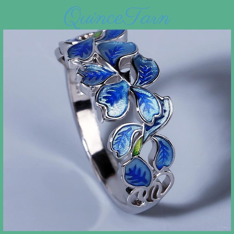 Blue Exquisite Flower Elegant Ring Blue Petal Ring White Cz Fashion Jewelry Handmade Enamel Jewelry