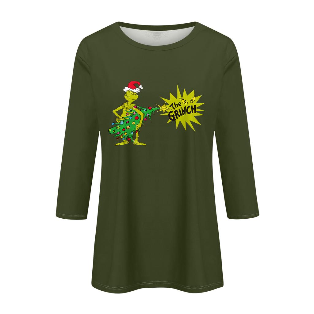 3/4 рукава топы для женщин футболка повседневные рождественские принты топы футболка круглый вырез пуловер блузка