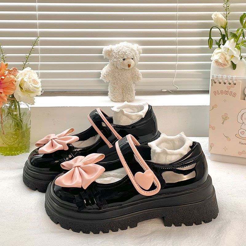 Модные милые туфли Мэри Джейн из кожи с круглым носком и бантом, универсальные туфли на толстой подошве для JK-униформы и Лолиты для женщин, повседневные лоферы на толстом каблуке