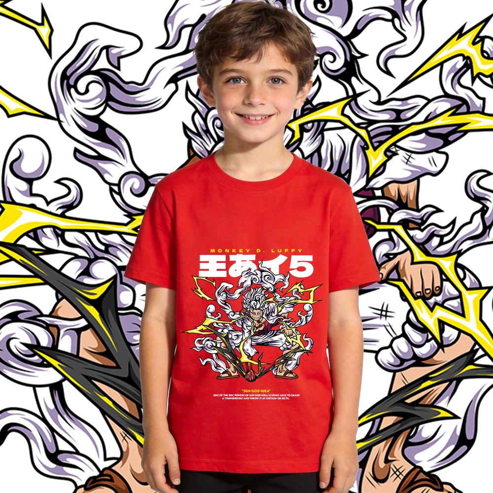 One Piece Luffy Gear 5 Anime Print Tee Kids Cotton T Shirt Boys Girls Summer Casual Top