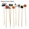 Ghost Shaped Food Picks 100PCS Disposable Cocktails Tags, Halloween Pumpkin Bat Decor Bamboo One-time Use Fruit Skewers Skewers, Sharp Tip