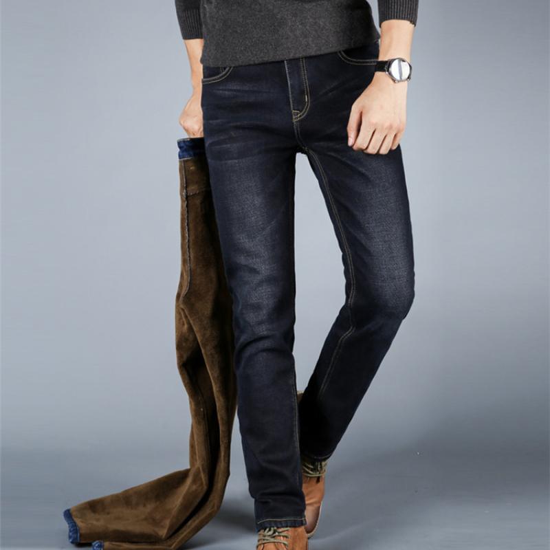 Winter Padded Thickened Elastic Men's Jeans Men's Straight Loose Winter Warm Denim Long Men's Trousers Tide