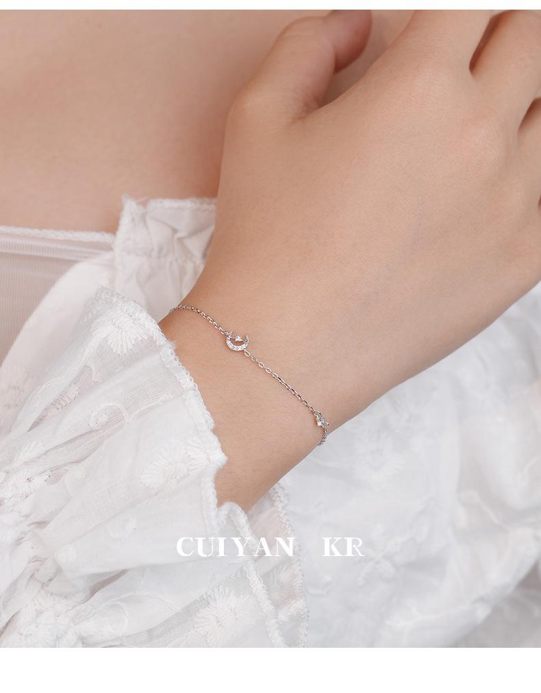 Серебряный браслет Cui Yan S925 в корейском стиле со звездами и луной для женщин - Элегантное повседневное украшение